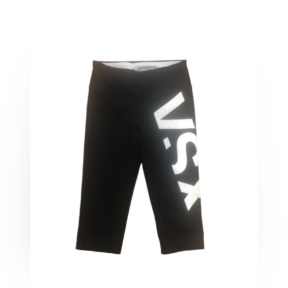 Knock Out By Victoria’s Secret Crop Big Logo Black Pant Size M Workout Yoga - Picture 1 of 5